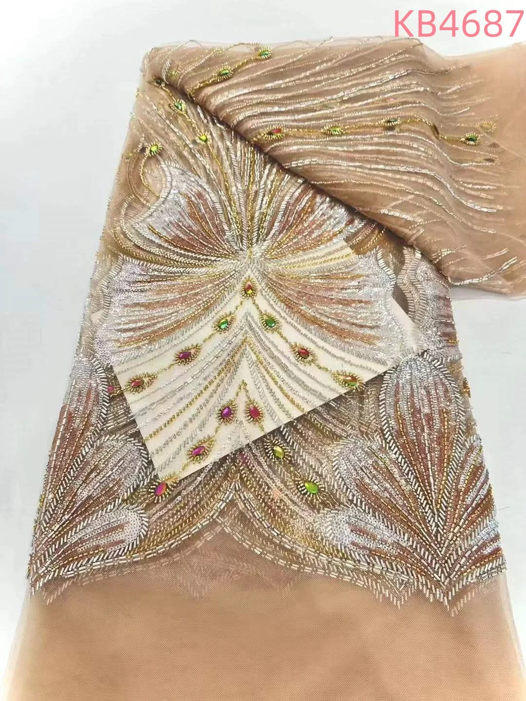 

5 Yards Plastic Rhinestones Lace Fabric Luxurious Women's Evening Dresses French Mesh For Party Dresses With Rhinestones KB4687