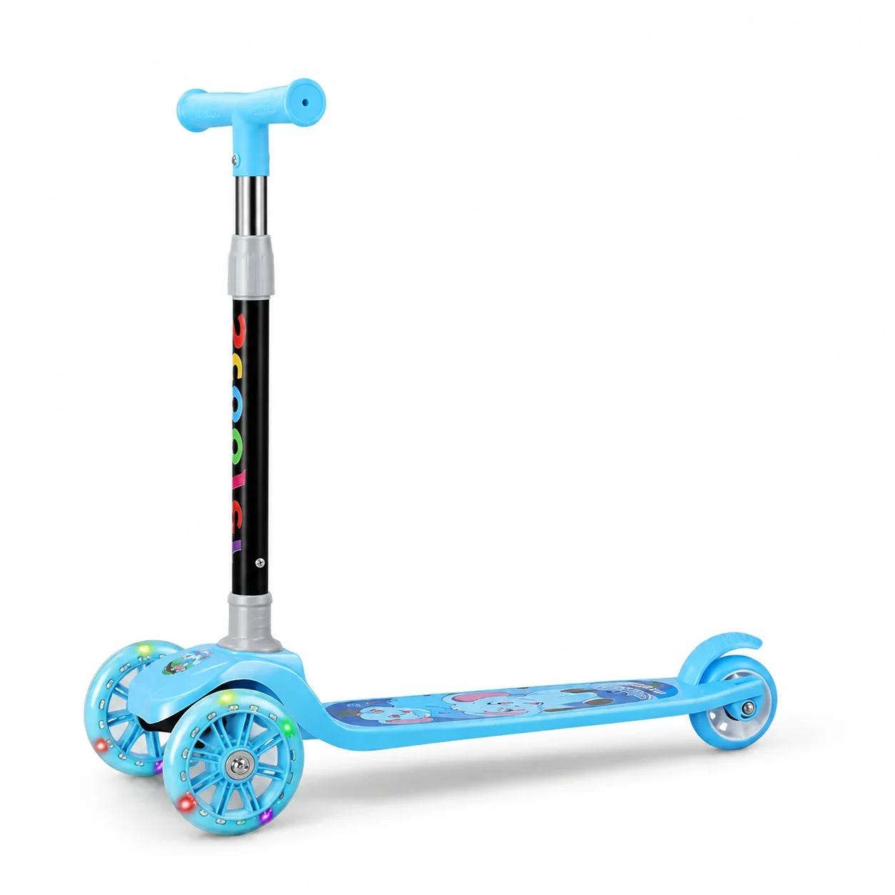 Foldable 3-Wheel Kids Scooter for Boys & Girls with Wide Wheels Adjustable Height Blue Flash Wheels Age 2-6 Kick Scooter Outdoor