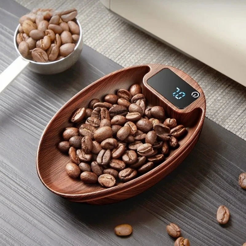 JUSTINLAU 1PC Coffee Bean Electronic Scale  Bean Tray Scale  0.1g High-precision Walnut Small Solid Wood Italian Coffee Scale