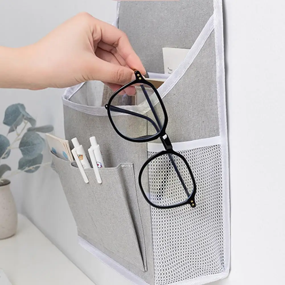 Fabric Hanging Storage Bag for Dormitory Wall Mounted Door Organizer Pouch with Mesh Side Dual Pocket Book Phone Magazine Holder view 5