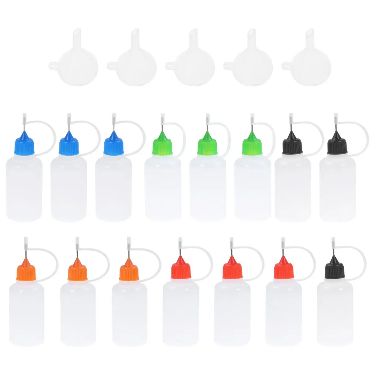 15Pcs 30Ml Plastic Needle Applicator Bottles with Steel Tip Funnel Lid Included Easy Carry for Handicrafts Quilling Supplies