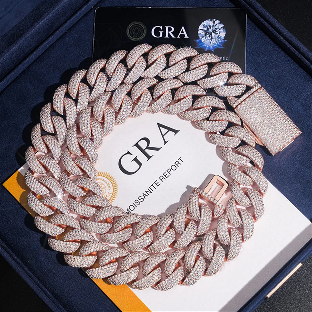 

New Icedminer 20mm 4 Rows Moissanite Cuban Link Chain Necklace For Men Women S925 Silver VVS Diamonds Choker Pass Tester Hip Hop