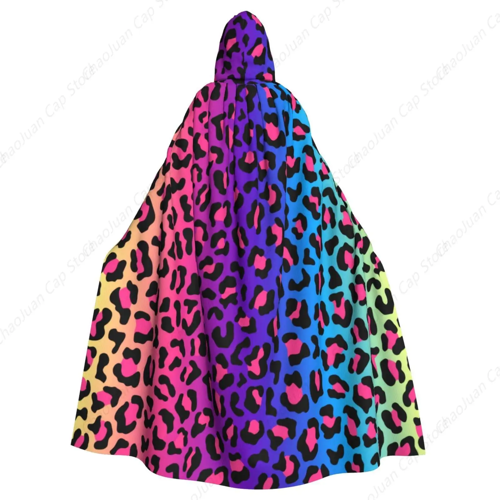 

Радужный леопардовый принт на Хэллоуин для взрослых, накидка с капюшоном, полный плащ, Рождественский карнавальный костюм унисекс