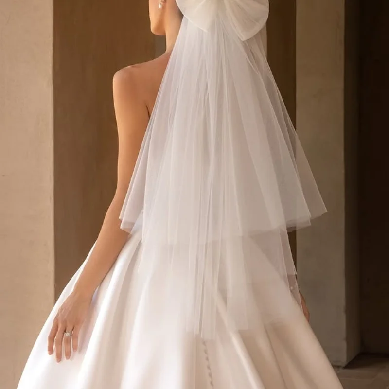 Satin Ivory White Wedding Dresses off-shoulder  A Skirt Beadwork decal Long tail Bridal Gowns Made Customized