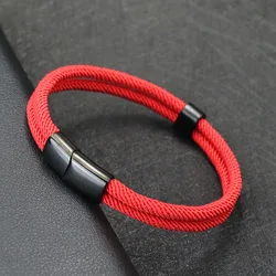 Trendy Lucky Red Thread Bracelet For Men 4mm Nylon Cord Chain Detachable Stainless Steel Braslet Accessories For Hombre Pulseira