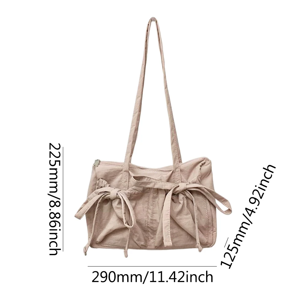 2024 New Korean Bow Nylon Shoulder Bag Fashionable and Sweet Design Tote Bag Folded Large Capacity Commuter Women\'s Handbag