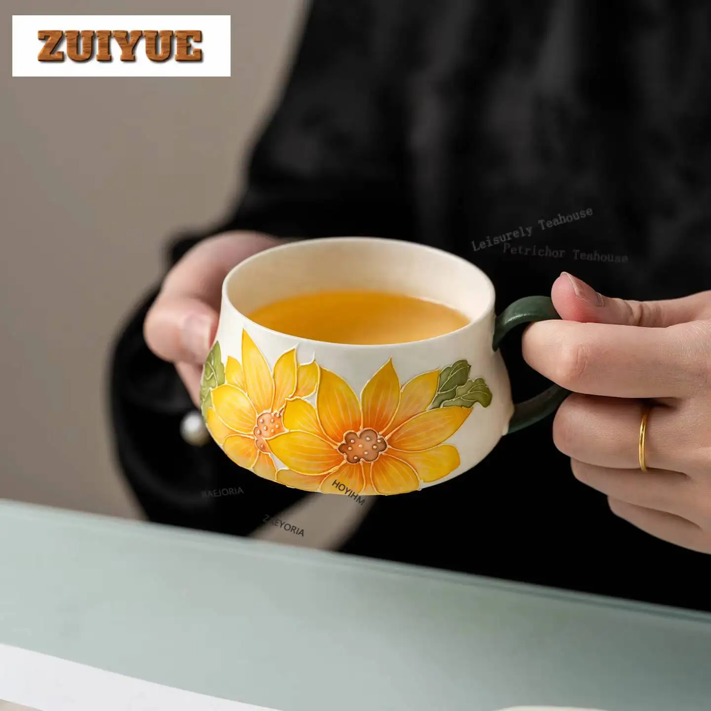 200ml Hand-painted Sunflower Filter Tea Separator Cup Handmade Tea Mug With Infuser Tea Brewing Office Water Cup Ornaments