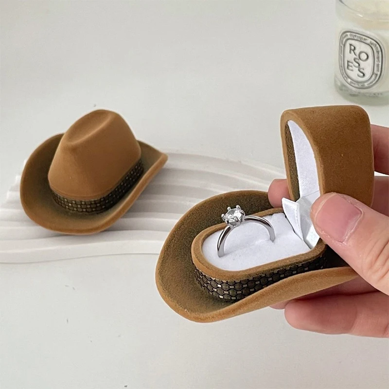 Cowboy Hat Jewelry Box Velvet Ring Box Funny Organizer Jewelry Stand Holder Valentine's Day Surprise Proposal Gift Box