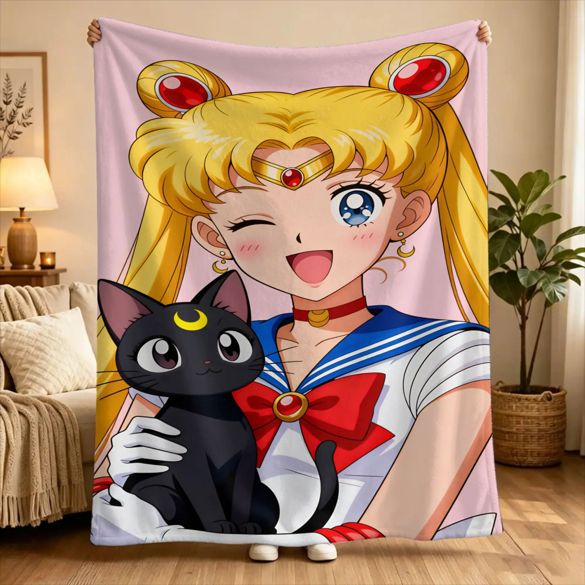S-Sailor Moons Flannel Blanket  Soft Throw Blanket for Home Decor Picnic Comfortable Bedspread Sofa Bed Cover