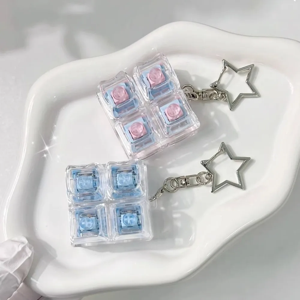 Pastel 4-Keys Fidget Keychain Toy Pass Time Bear Shape Fidget Buttons Pendant No Light Stress Relief Sensory Toy Adults & Kids