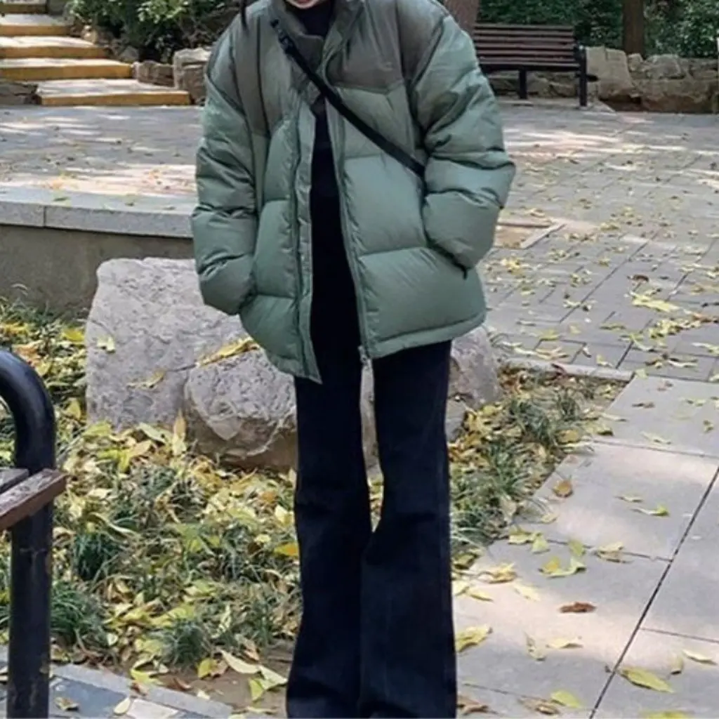 

Women's High-End Green Cotton Outwear Stand-Up Collar Autumn Winter Warm Thickened Bread Style New Arrival