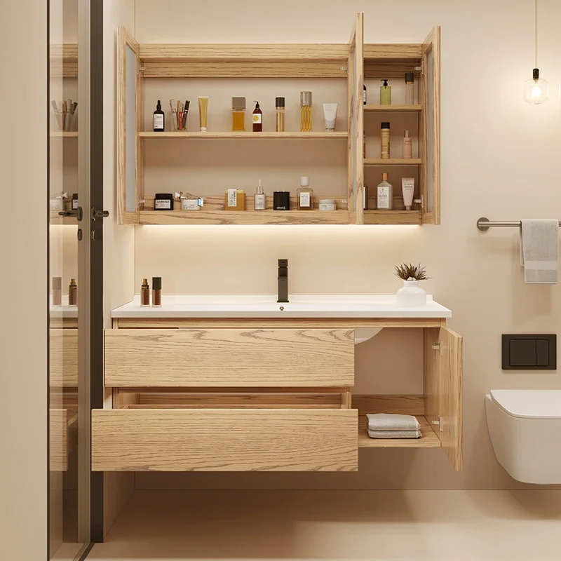 

sink with cabinet bathroom Furniture Double Washbasin Mirror Filing Cabinets Luxury Closed Storage Toilet Wardrobe Pvc