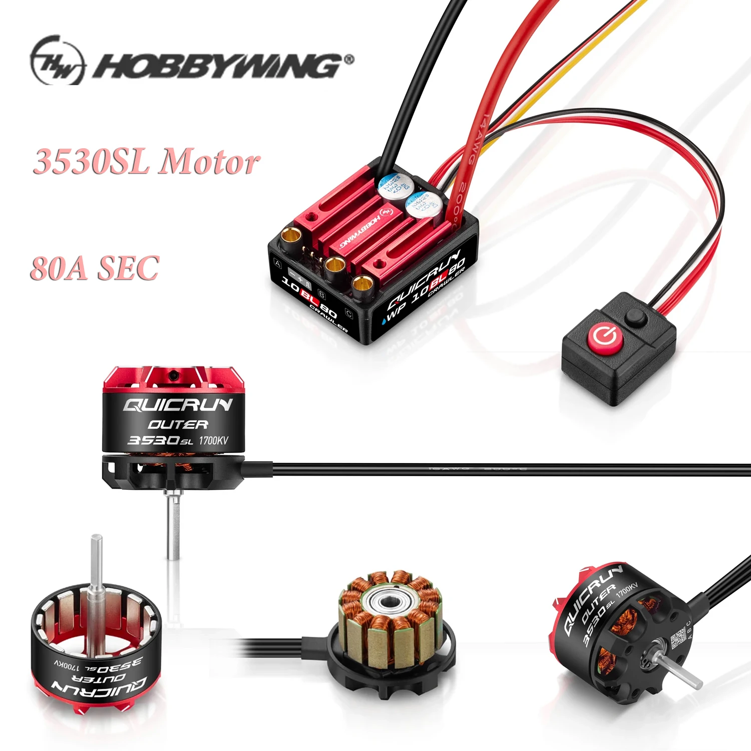 

Hobbywing QUICRUN 3530 SL внешний роторный двигатель 1700KV 2200KV бесщеточный 80A ESC для 1/10 электрических радиоуправляемых моделей автомобилей аксессуары для гусеничных машин