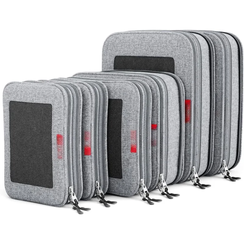 

Compression Packing Cubes for Travel Organizers with Double Zipper (6-Pack (2L+2M+2S), Grey)