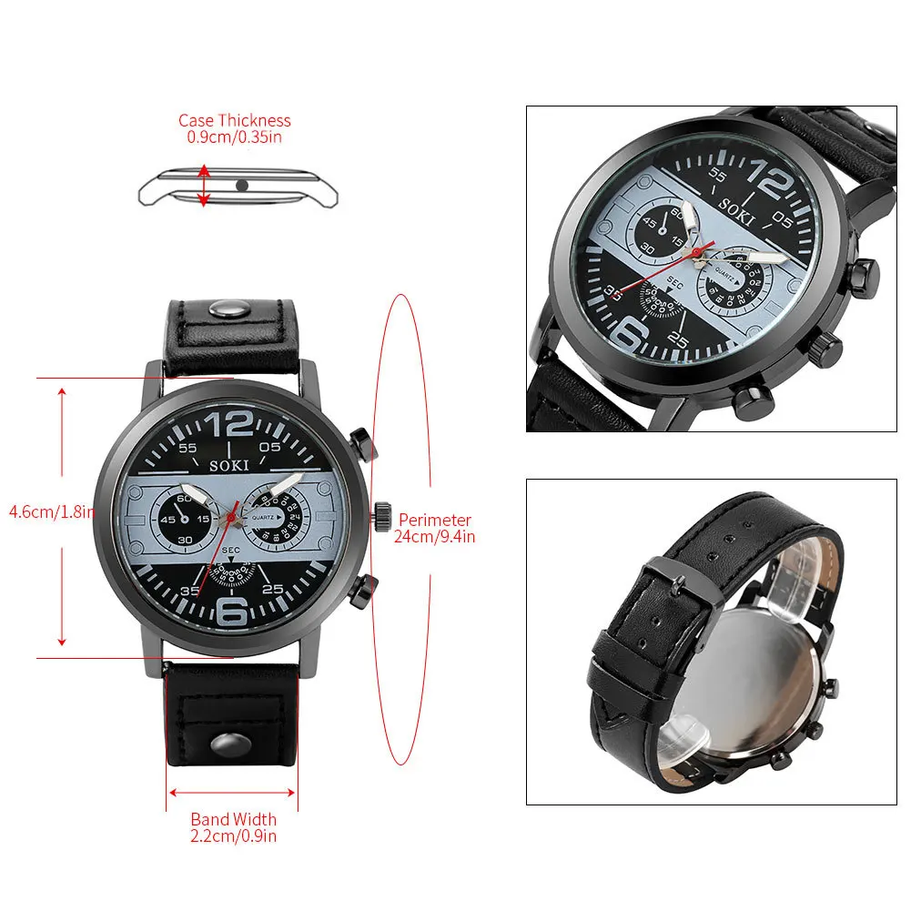 Мужские часы в стиле ретро, элитные роскошные мужские часы из искусственной кожи с ремешком, деловые кварцевые часы с большим циферблатом, наручные часы высокого качества