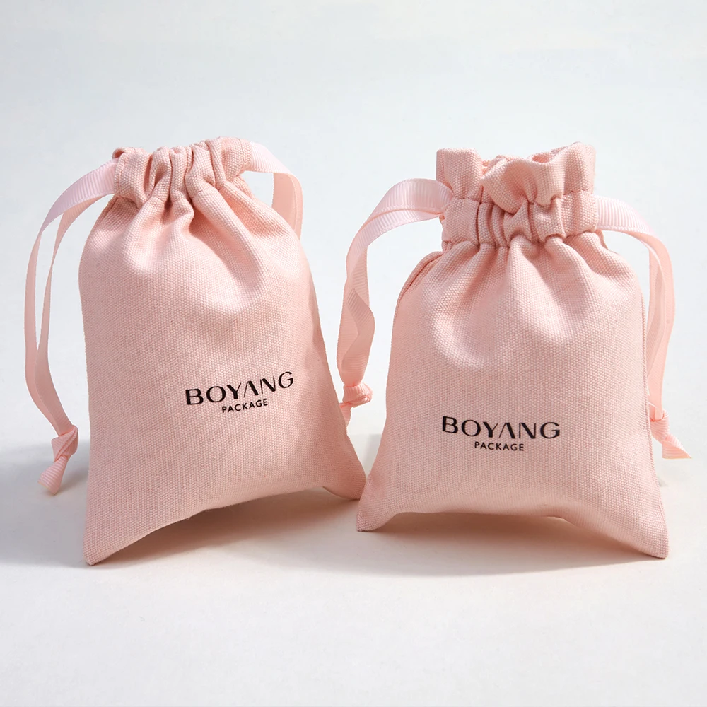 Custom Logo Bag Pink Cotton Bags Jewelry Drawstring Gift Packaging Canvas Pouch Party Regalos Para Mujer Merry Christmas Packag