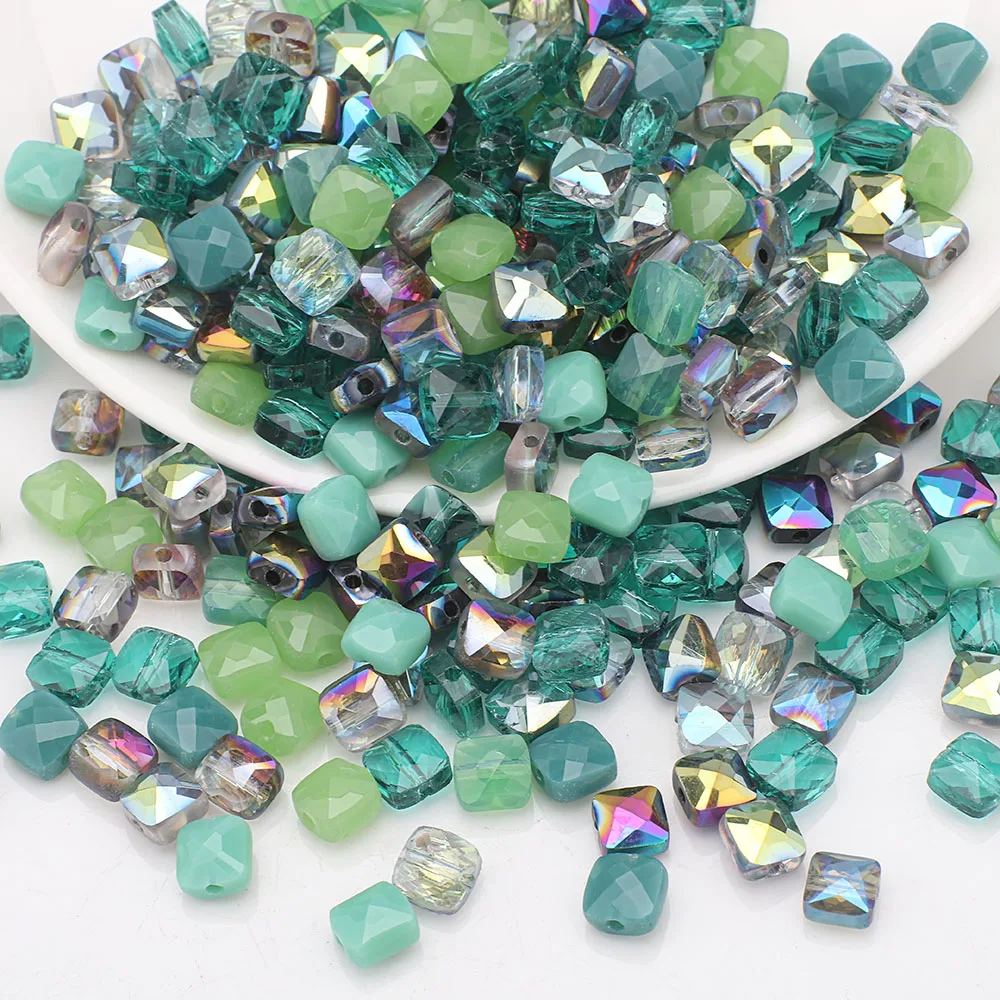 50Pcs 6mm Austrian Crystal Cube Beads Flat Square Shape Glass Loose Beads for Jewelry DIY Making Bracelet Earing Accessories