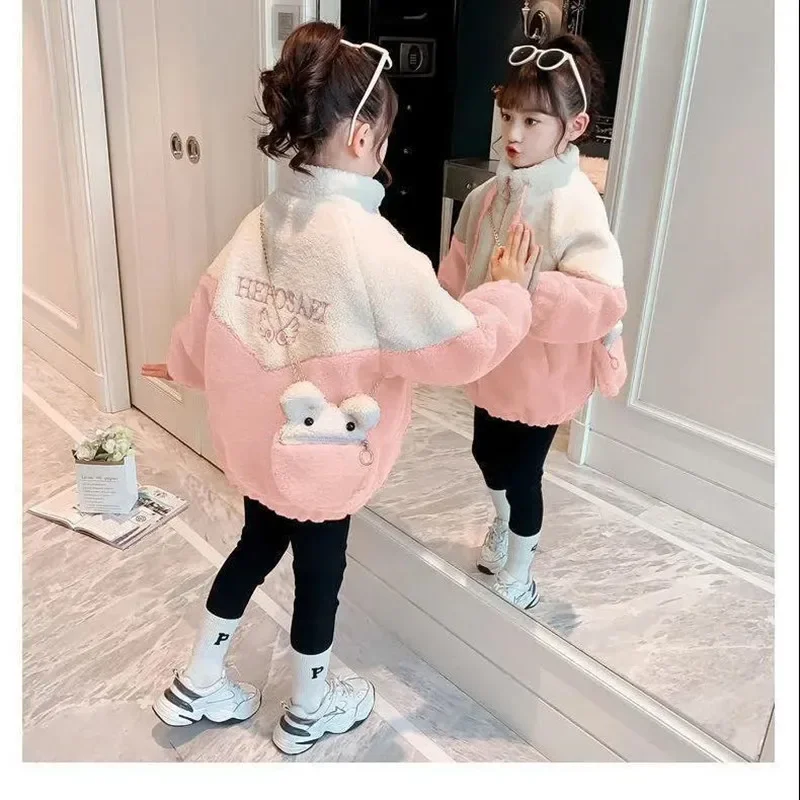 

2024 Korean Teenage spring autumn winter kids girls Letters jacket Plush teen girl coat Warm overcoat clothes coat 4-12Years