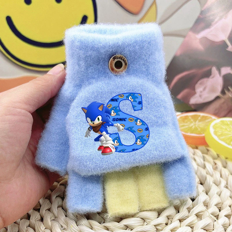 أنيمي سونيكس Kawaii قفازات قطيفة للبنين بنات الكرتون رسالة مطبوعة القفازات الأطفال الشتاء موضة قفازات دافئة هدايا الاطفال #1