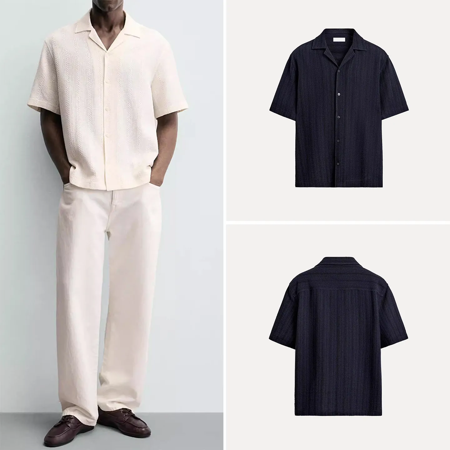 

Loose Geometric Pattern Short Sleeve Shirt for Men Casual Style Spring 2026 ZADATA Brand Open Cardigan Regular Length