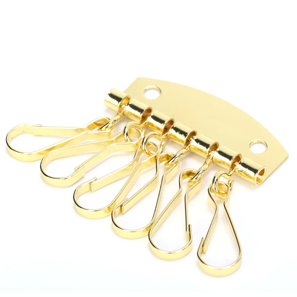 6 Hooks Clasp Clip Leather Keychain Gold/Bronze Color Key Organizer Design Key Ring Organizer Key Row Wallet For Bag Accessory