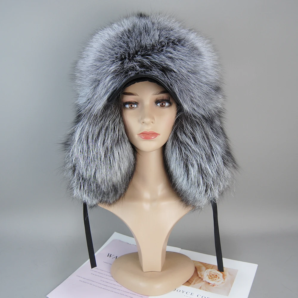 Bomber Hats Winter ladies Warm Russian Ushanka Hat with Ear Flap Pu Leather Fur Trapper Cap Earflap for Women