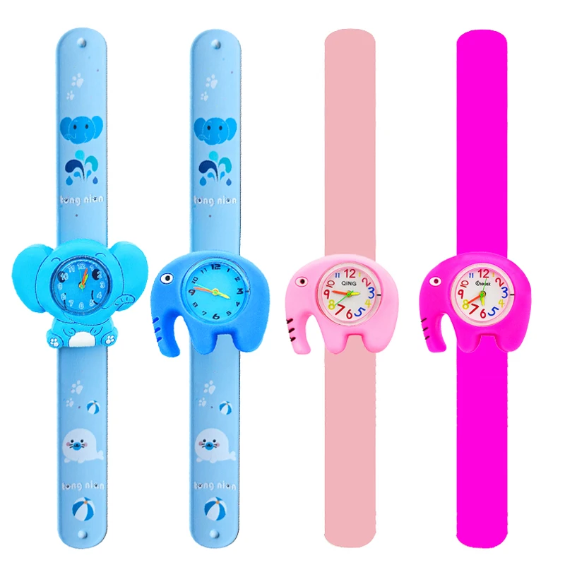 Cartoon Elephant Style Boys Watches Baby Kindergarten Gift Children Study Time Toy Wristwatches Slap Bracelet Clock Kids Watches