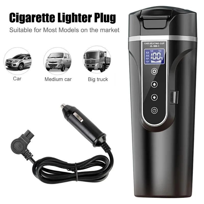 

450ML Water Warmer Bottle 12V/24V Car Heating Cup Stainless Steel Electric Kettle Heat Preservation LCD Display