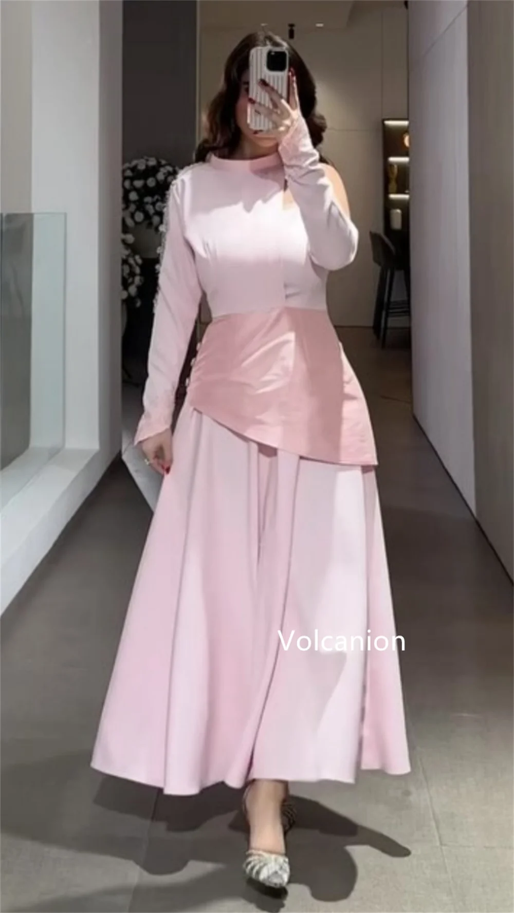 Abiti midi con colletto alto a trapezio con paillettes e bottoni in jersey personalizzati Occasioni su misura Ritorno a casa Casual Semplice abbinamento
