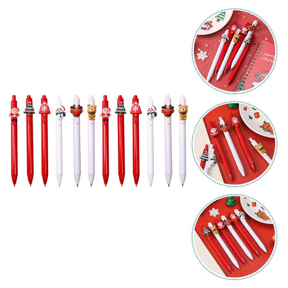 

12Pcs Christmas Gel Pens Push Type Plastic Pen Creative Cartoon Design Writing Supplies for Students Office School