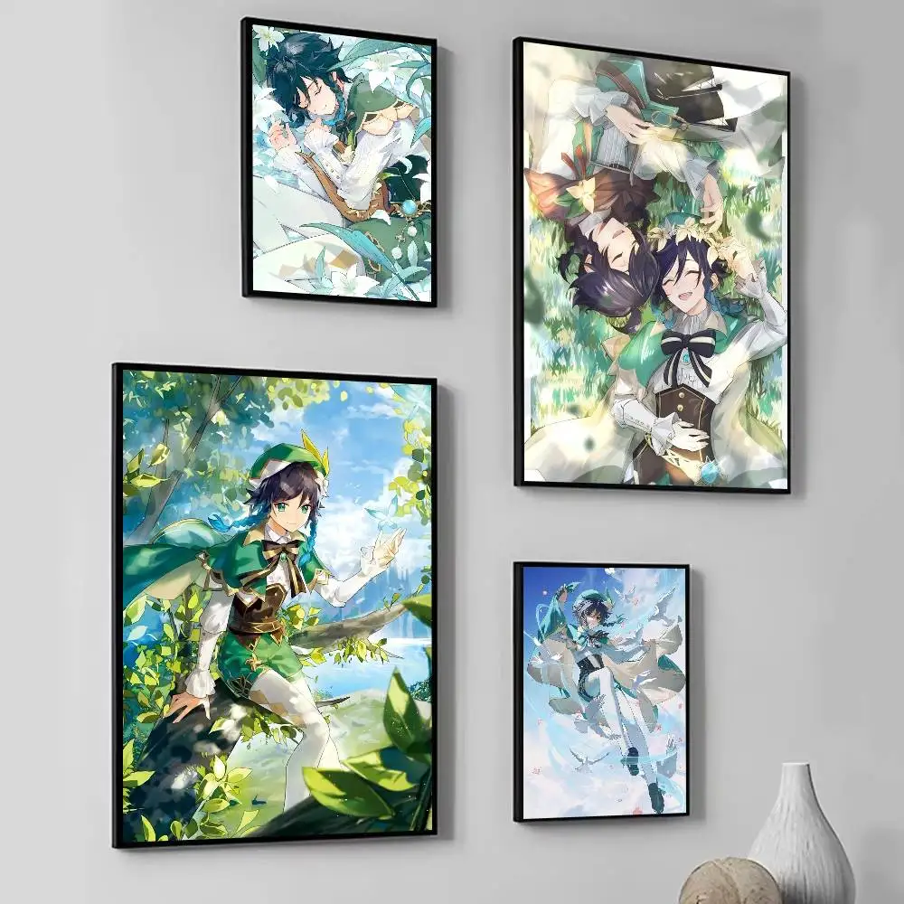 Game Genshin Impact Venti Posters Fancy Wall Sticker for Living Room Bar Decoration Wall Decor