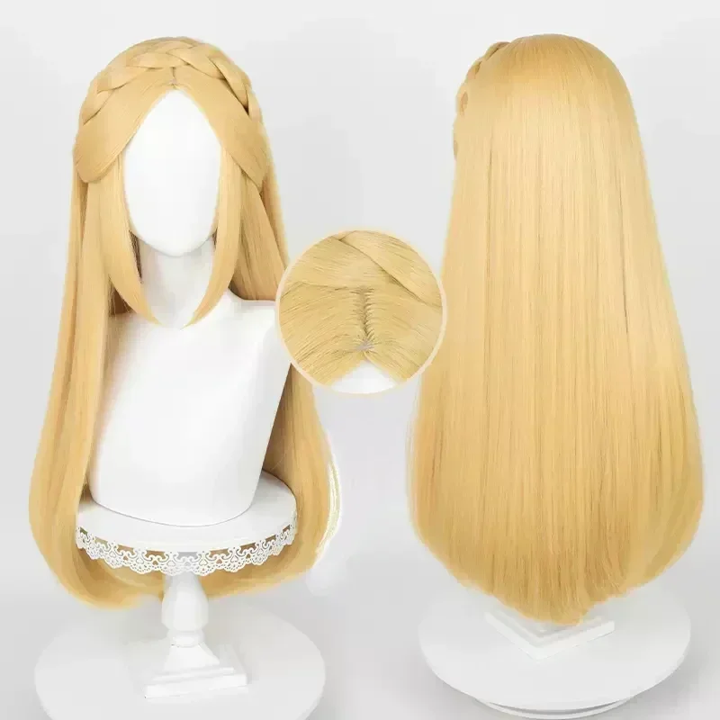 Game Zelda cosplay wig link purah Princess Zelda golden blond brown braided heat resistant synthetic hair wig free wig cap