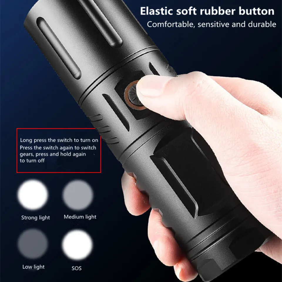 Portable Strong Light Spotlight Long Range LED Flashlight Charging High Power Torch Built-in 3*18650 Lithium Batteries