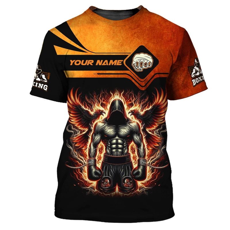 Boxing Customized Name T-shirt Men's Clothes Cool Fighting Pattern T Shirts 3D Printed Personality Box Sports Fitness Tee Top