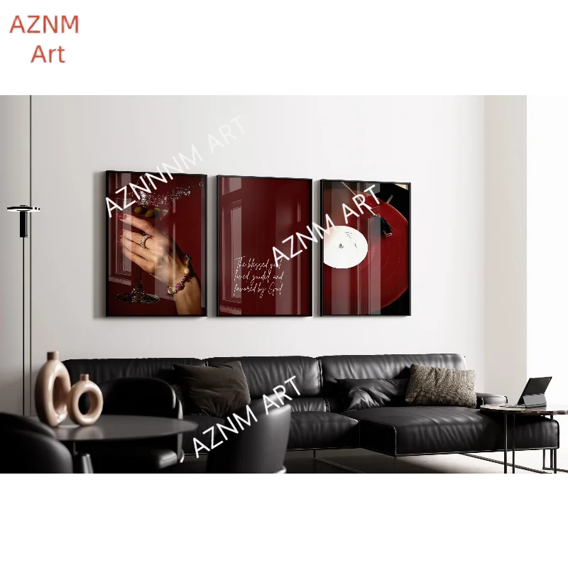 1/3 Stück Burgunderrotes Luxus-Modeposter, luxuriöse Modedrucke, Designer-Wandkunst, coole Mädchen-Wandkunst
