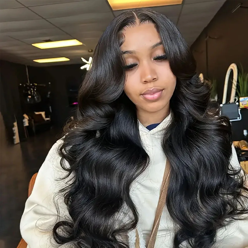 Parrucca anteriore in pizzo trasparente nero naturale 13X4 Parrucche anteriori in pizzo con onda del corpo Parrucche per parrucca con densità 200% per le donne