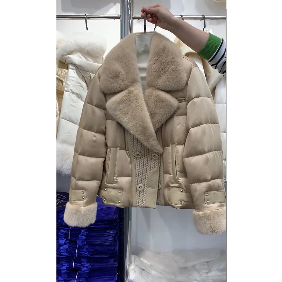 

Women's Down Jacket With Fur Natural Mink Fur Coat Goose Feather Jacket Woman Jacket Winter 2023 Warm Hot Sales