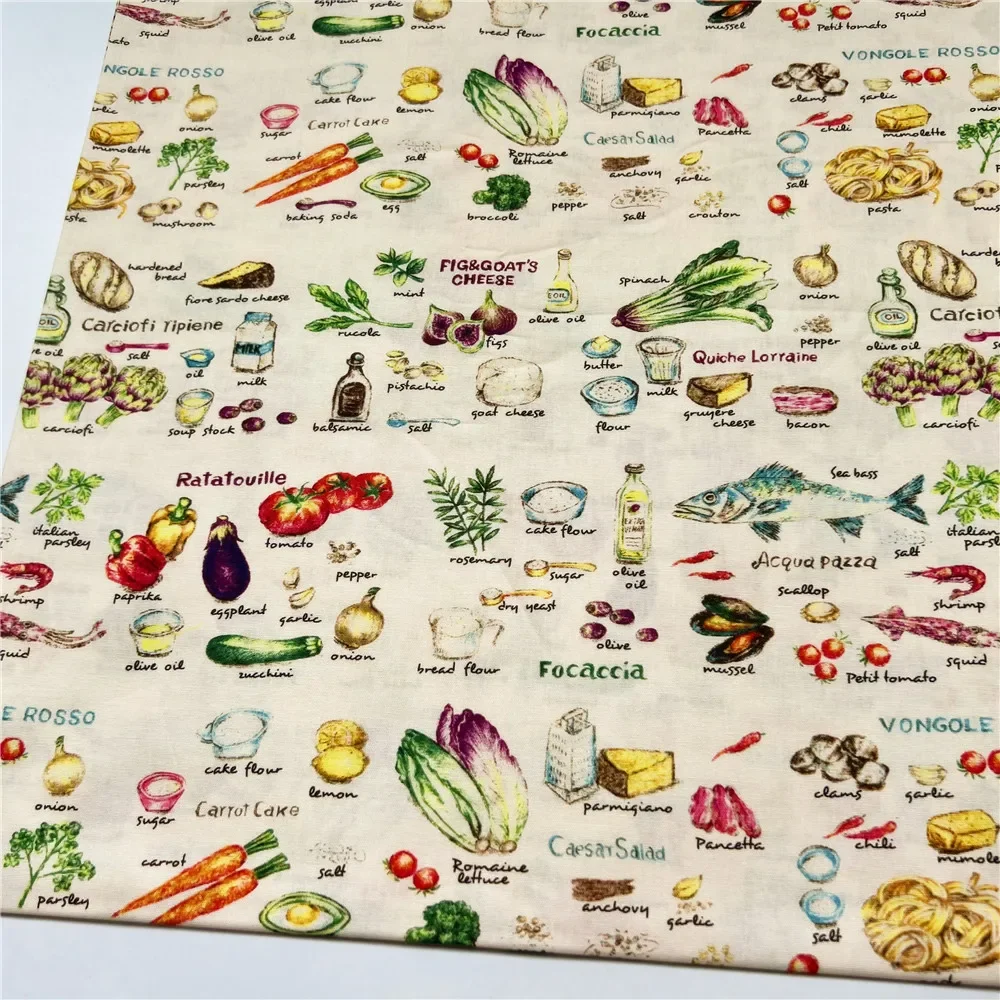 100% Cotton Fabric Vintage Vegetable Food Print for Tissue Sewing Quilting Needlework Material DIY Handmade