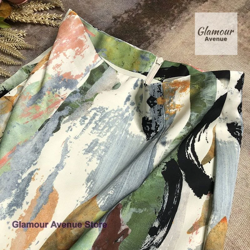 Falda con estampado de pintura de tinta de temperamento francés para mujer, novedad de verano, diseño de moda, cintura alta, ajustada, informal, dividida, falda a la cadera