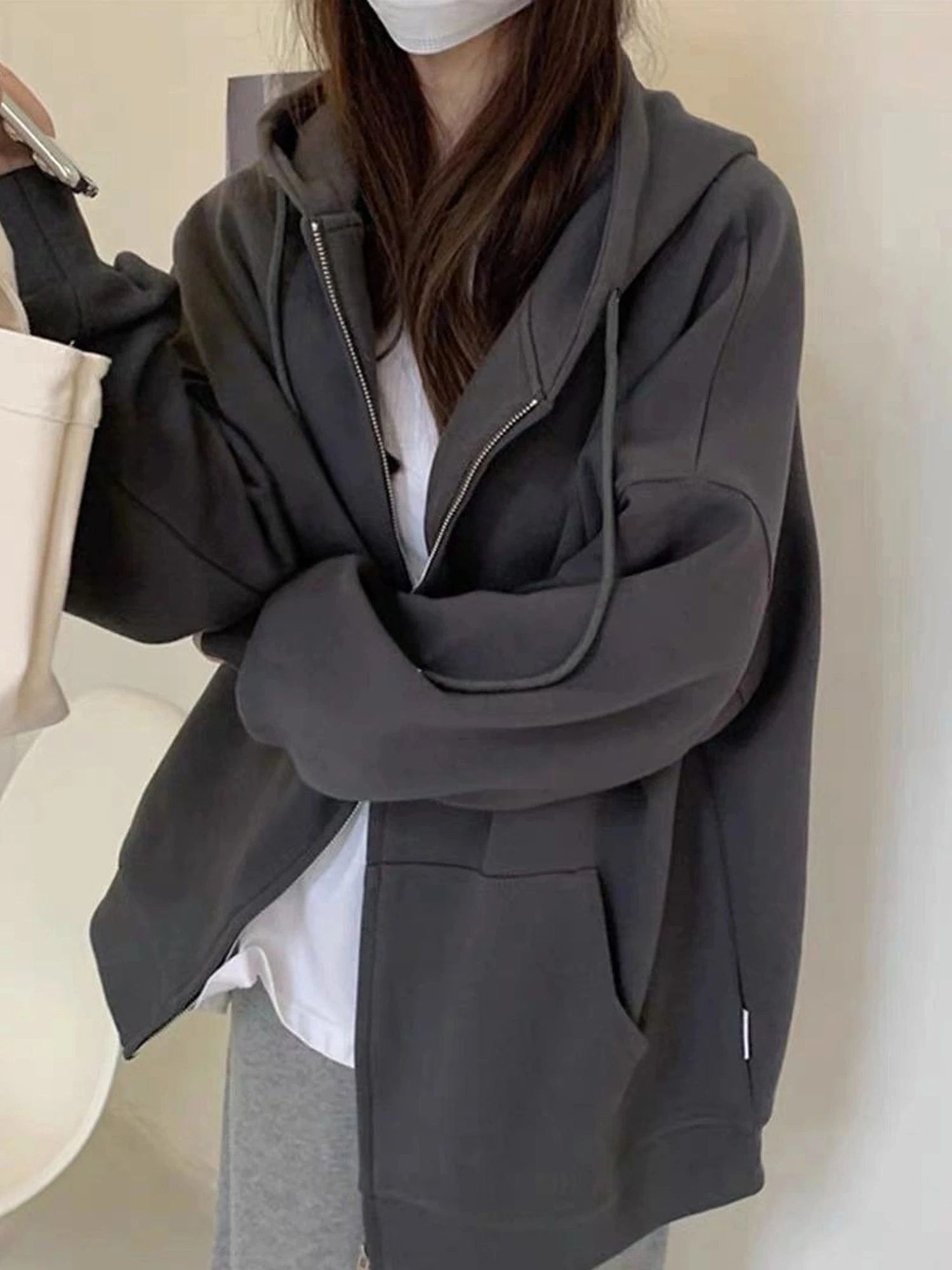 

Женская толстовка с капюшоном для похудения Lazy Sle Jaet, тонкий кардиган больших размеров, длинная застежка-молния све, корейская версия, свободное пальто