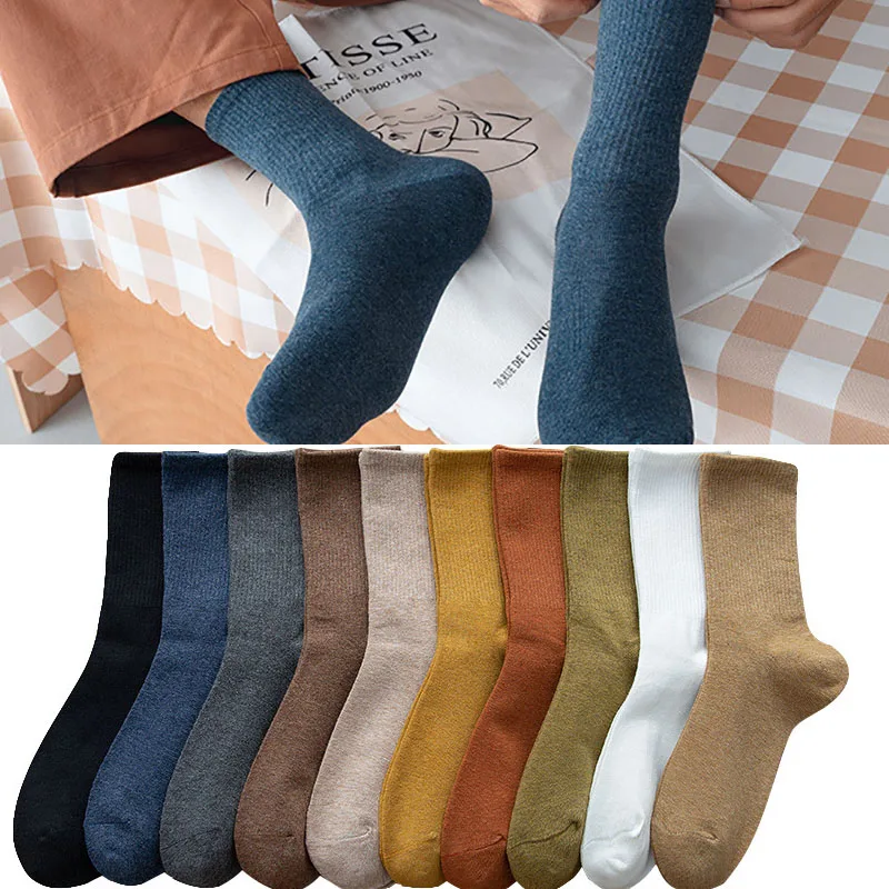 

5Pairs Combed Cotton Socks Men Business Dress Long Socks Soft Breathable Spring Summer Colorful Sock For Man