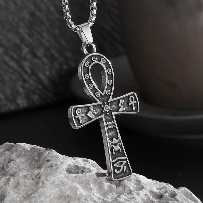 Ancient Egyptian Stainless Steel Ankh Eye of Horus Totem Pendant Necklace Suitable for Men and Women Fashion Amulet Gift