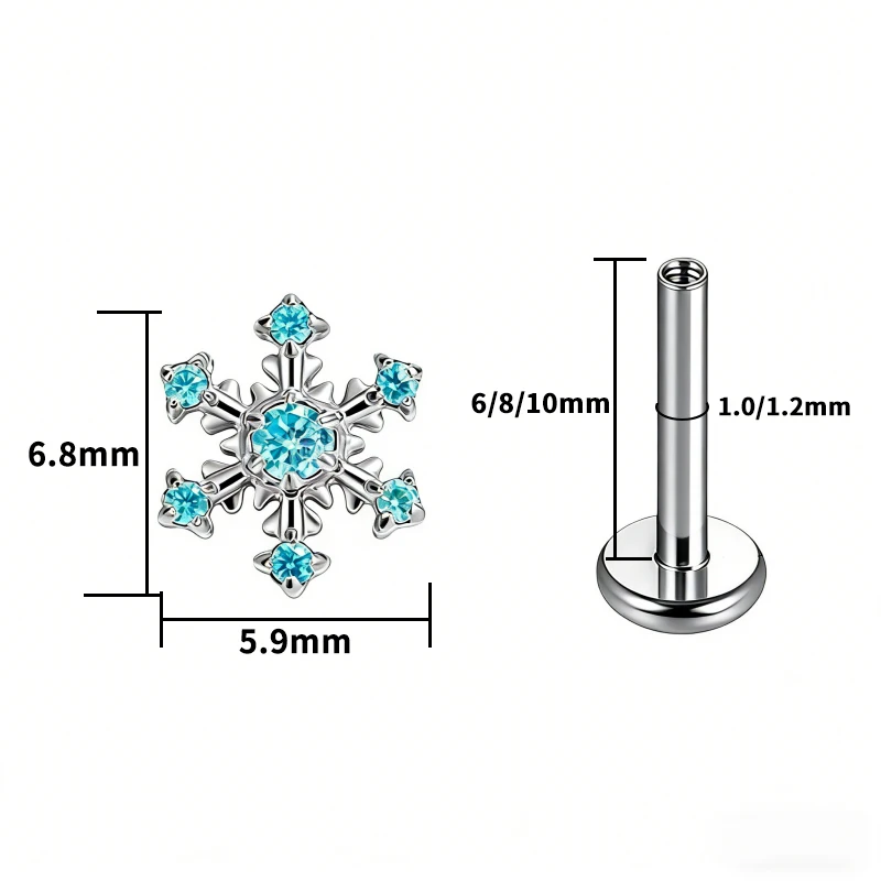 F136 Titan Schneeflocken-Lippenpiercing-Ringe 16G Runder Zirkonia-Labret-Nasenstecker Tragus-Helix-Knorpel-Ohrring Schmuckzubehör – Detail 2