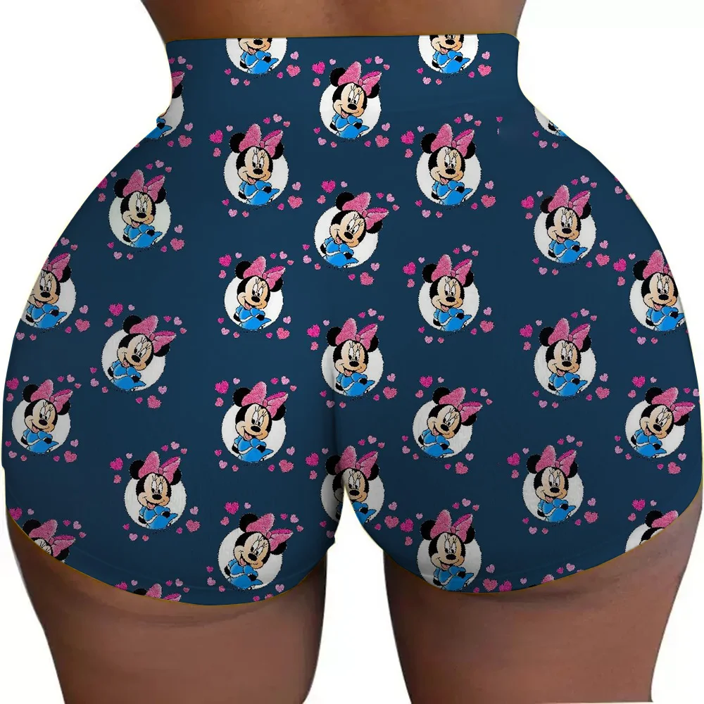 女性用 ジム ランニング バイカー ヨガ ショーツ ミッキー マウス ミニー ピンク パターン ハイウエスト ショーツ ジム バイカー ランニング パンツ タイツ