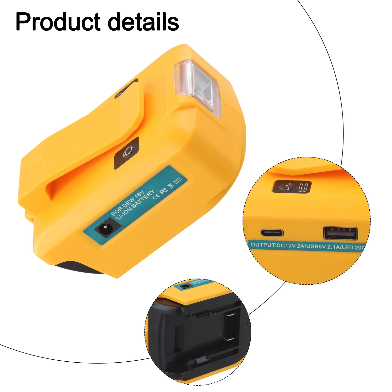 For DEWALT Tools Power Adapter Outdoor Lighting Show As The Picture Built-in Work Light Compatibility Assurance
