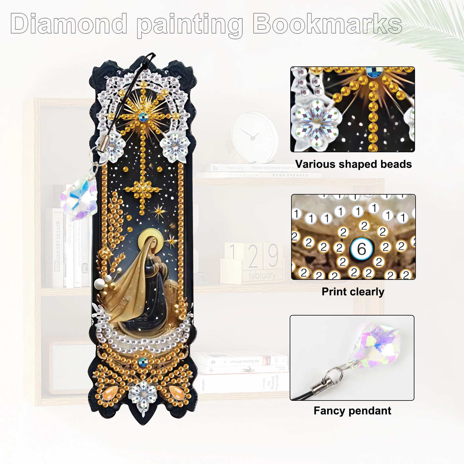 3 قطع من مجموعات الإشارات المرجعية للرسم الفني الماسي، إشارة مرجعية فنية ماسية على شكل خاص على شكل زهرة وحيوانات مع قلادة ماسية للهدايا الحرفية #2