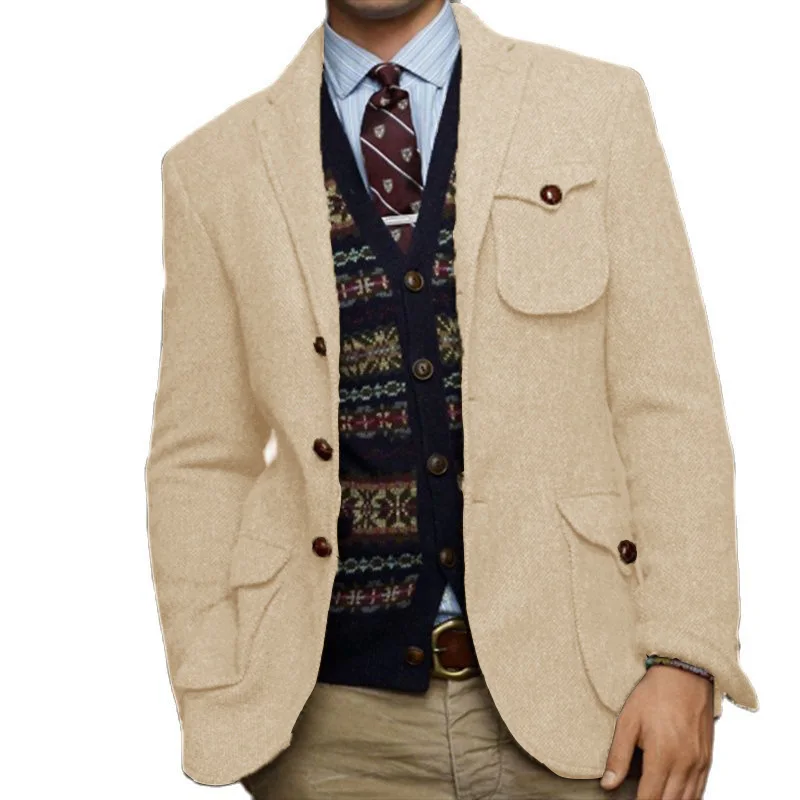 Veste en tweed trempée pour hommes, simple boutonnage, revers pointu, veste multi-poches, mince, élégante, mode, chimsteampunk, mariage, Rh