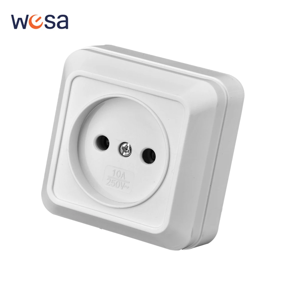 

White Flame Retardant Paint Plastic Plugs Socket Not Ground Classic EU Standard Electrical Outlets Wall Mounted 250V Surface