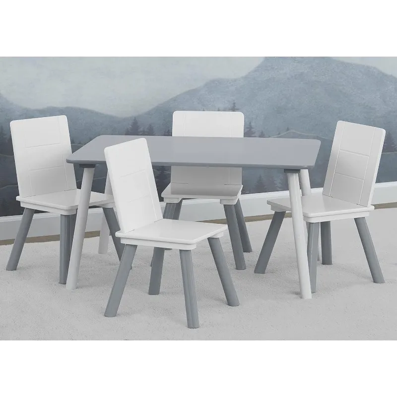 Conjunto de mesa e cadeira infantil, ideal para artesanato, hora do lanche, lição de casa e muito mais, 4 cadeiras incluídas