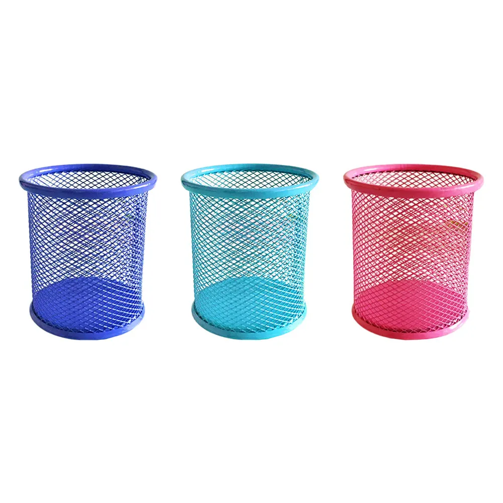 Metal Pen Holder Set – Round Desktop Storage Box for Pencils, Pens & Office Stationery – Random Color